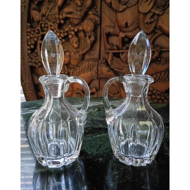 1940s 1940s French Antique Crystal & Silver Plate Cruet Serving Set Pair For Sale - Image 5 of 16