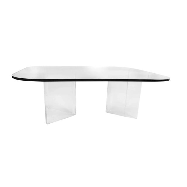 Mid Century Modern Lucite Base Glass Top Coffee Table For Sale - Image 4 of 11
