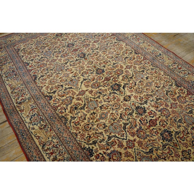 Cream 1940s Ivory Floral Antique Persian Nain Carpet 5'3" X 8'4" Knotted Wool Rug For Sale - Image 8 of 9