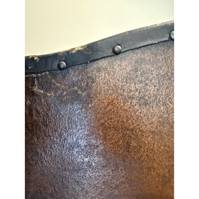 Animal Skin Antique Painted Leather Screen For Sale - Image 7 of 8