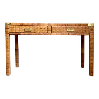 Vintage Coastal Campaign Wrapped Rattan Desk For Sale