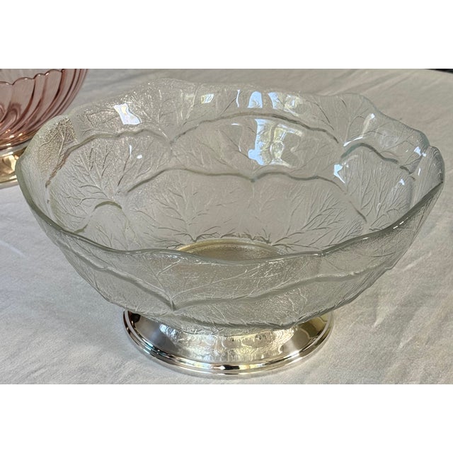Contemporary Vintage Clear Cabbage Ware Salad Bowl With Silver Plated Plinth For Sale - Image 3 of 12