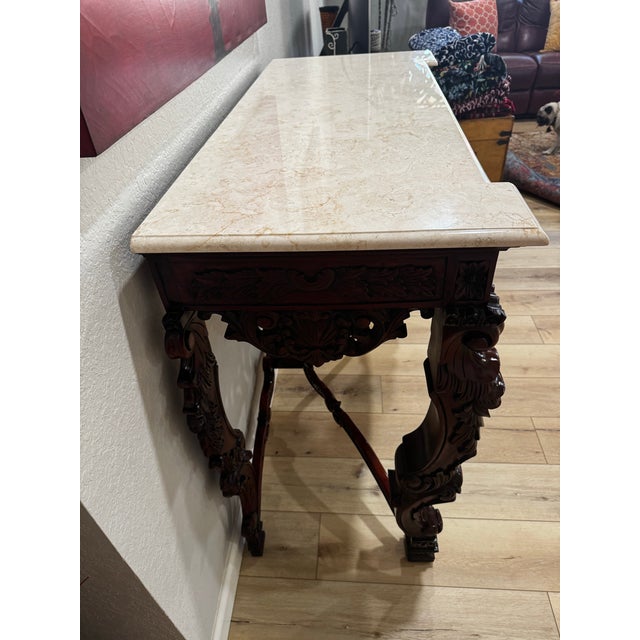 1990s 1990s Victorian Hand Carved Wood and Limestone Console Table For Sale - Image 5 of 12