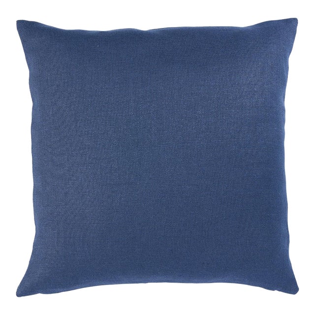 Schumacher Piet Performance Linen 18" Pillow In Indigo For Sale