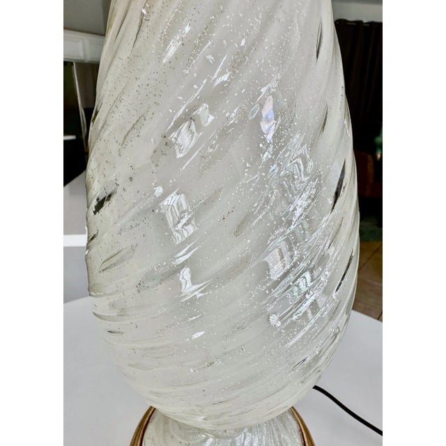 Murano White and Silver Inclusions Twisted Glass Table Lamp For Sale - Image 10 of 12