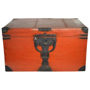 Antique 19th Century Japanese Red Lacquered Wood Chest With Brass Hardware
