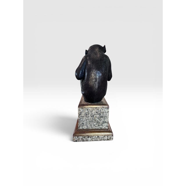Vintage Maitland-Smith Bronze Monkey Sculpture on Stone Pedestal For Sale - Image 9 of 12