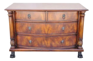 French Empire Style Mahogany Bow Front Large Chest Dresser W/ Bronze Paw Feet