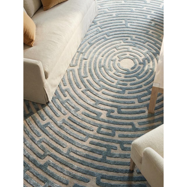 Contemporary Amiens Hand-Tufted Maze Rug, Sky Blue, 10x14 For Sale - Image 3 of 4