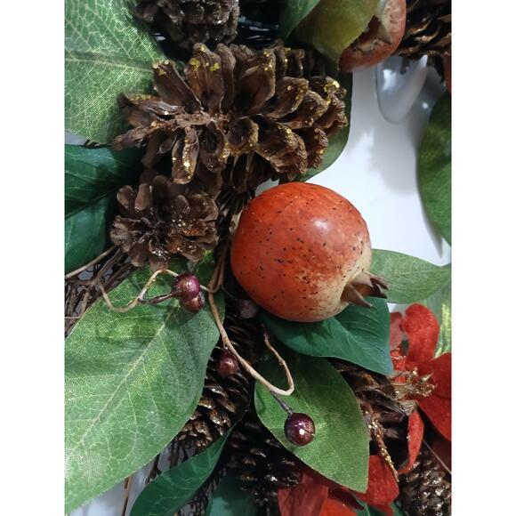Pomegranate Winter Door Wreath Beautiful Realistic Holiday Christmas Arrangement For Sale - Image 9 of 16