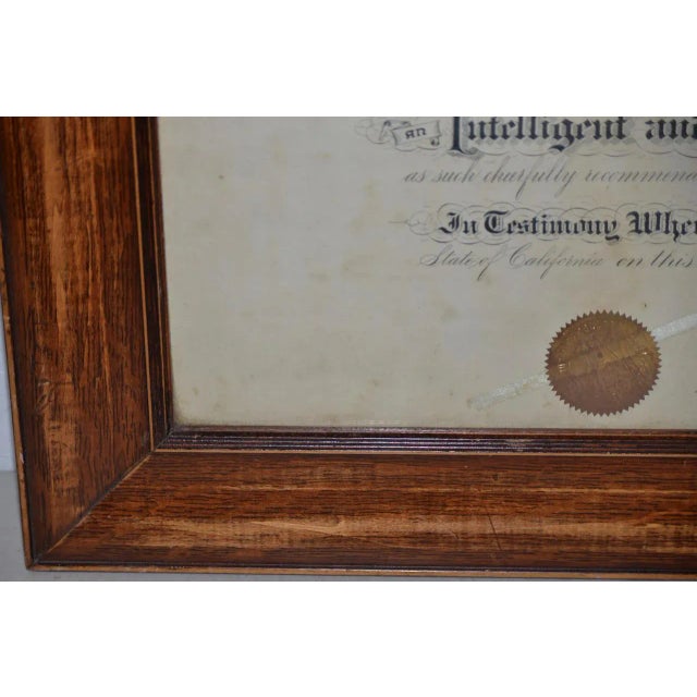 Century Old Business College in Santa Cruz, California Framed Diploma C.1904 For Sale - Image 4 of 9