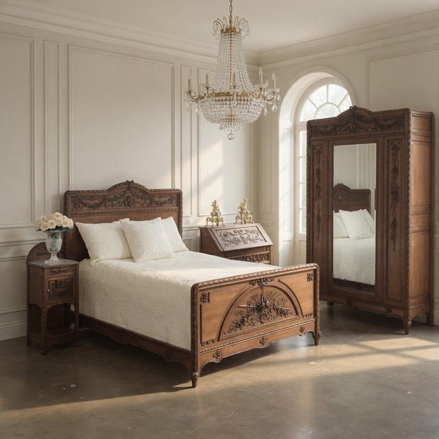 19th Century French Louis XVI Walnut Armoire is a tour de force of the Louis XVI neoclassical romantic tradition, with its...