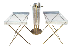 Charles Hollis Jones Clear Lucite and Brass Serving Trays - 5 Pieces
