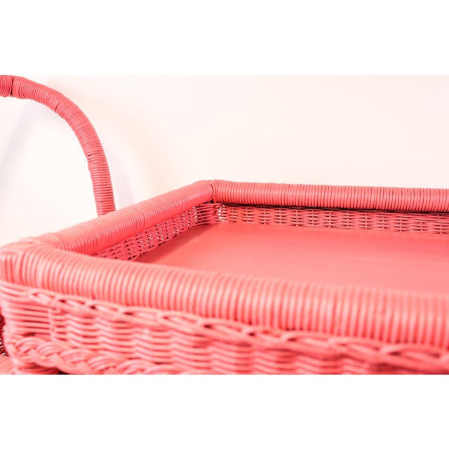 Traditional Vintage Wicker Bar Cart in Coral Pink For Sale - Image 3 of 12