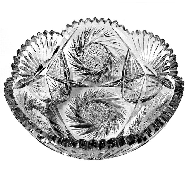 Early 20th Century Early 20th Century American Brilliant Period Cut Crystal Glass Bowl 9" Diameter For Sale - Image 5 of 9