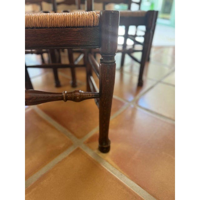 Vintage Ladderback Side Dining Chairs With Rush Seats - Set of 6 For Sale - Image 11 of 17