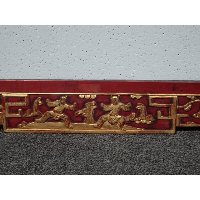 Vintage Oriental Asian Hanging Wall Decor ~ Decorative Red Carved Accent #1 For Sale - Image 10 of 15