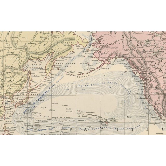 Paper Antique Decorative World Map, 1884 For Sale - Image 7 of 10