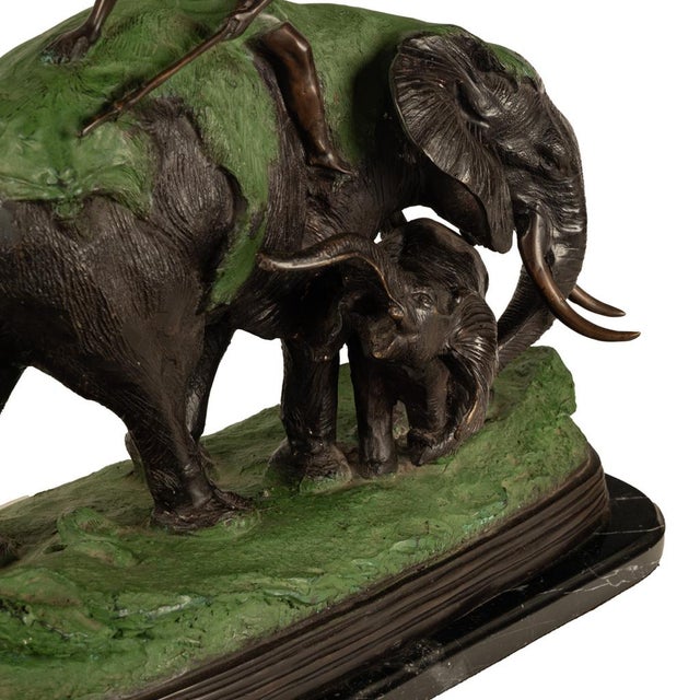 Antique Cast Bronze Elephant Hunt Scene With Lion Antonio Amorgasti Belgium 1925 For Sale - Image 15 of 15