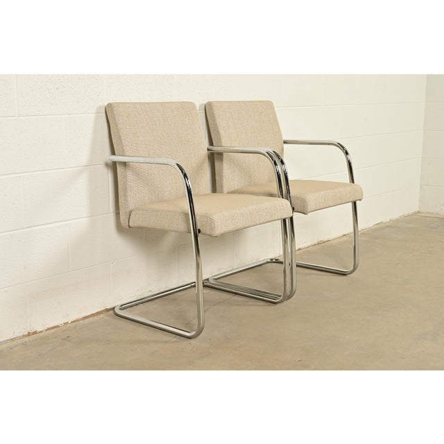 Keilhauer Furniture Mies Van Der Rohe Brno Style Mid-Century Modern Chrome Tubular Cantilever Club Chairs, Pair For Sale - Image 4 of 13