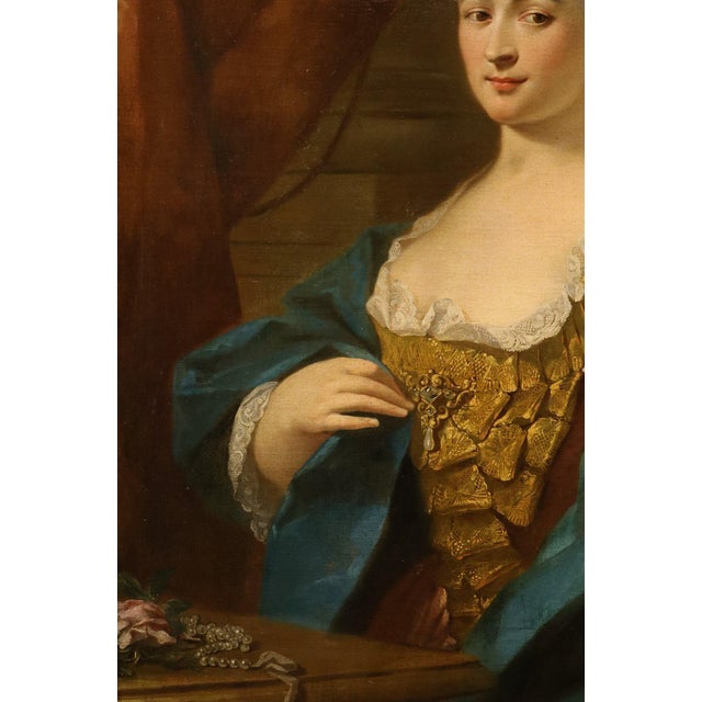 Follower of Jean-Baptiste Van Loo, Portrait of a Lady, 1730, Oil on Canvas, Framed For Sale - Image 4 of 14
