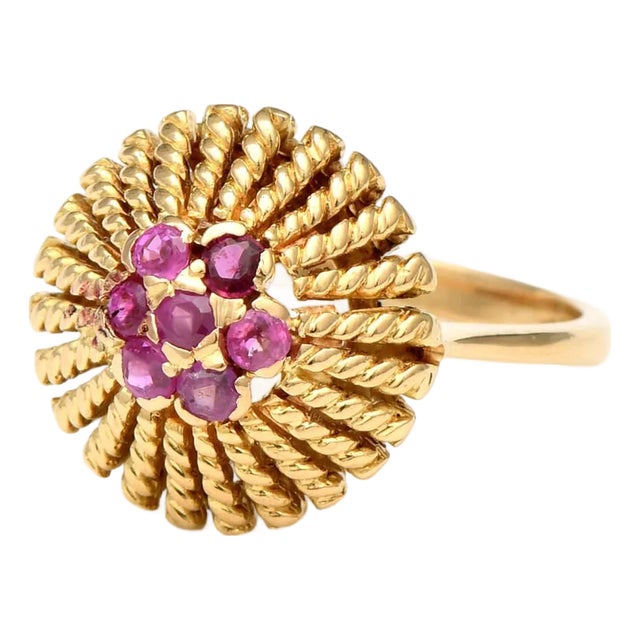 18KY Vintage Dainty Ruby(0.21) Cluster Ring, size 4 For Sale
