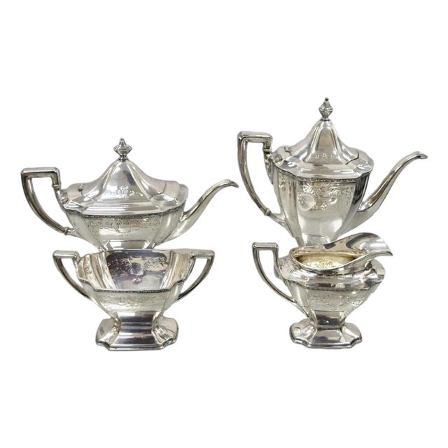 1900s Wd Smith Silver Co Chippendale Epns Hepplewhite Silver Plated Tea Set - 4 PCS For Sale