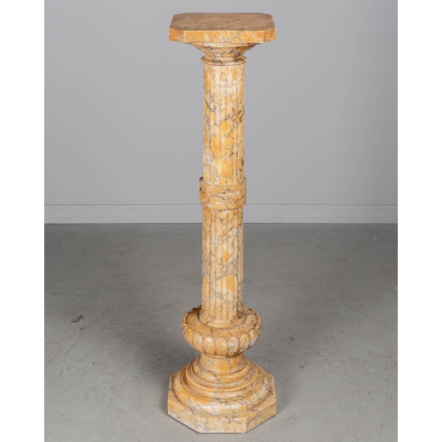 Stone Italian Carved Alabaster Column Pedestal, Circa 1900 For Sale - Image 7 of 13
