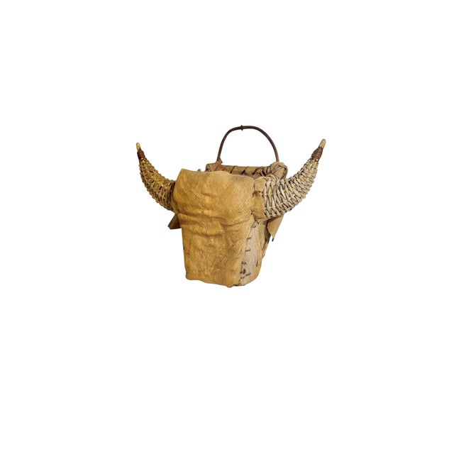 Pair Vintage Texas Folk Tramp Art Wicker Bull Head Planters For Sale - Image 9 of 14