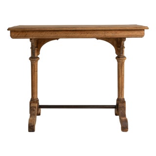 1900-1909 France Weathered Honey Oak Carved Oak Console Table For Sale