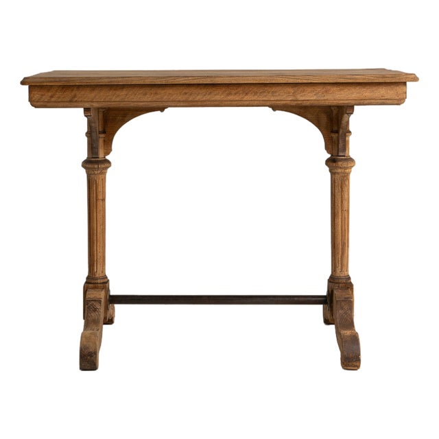 1900-1909 France Weathered Honey Oak Carved Oak Console Table For Sale