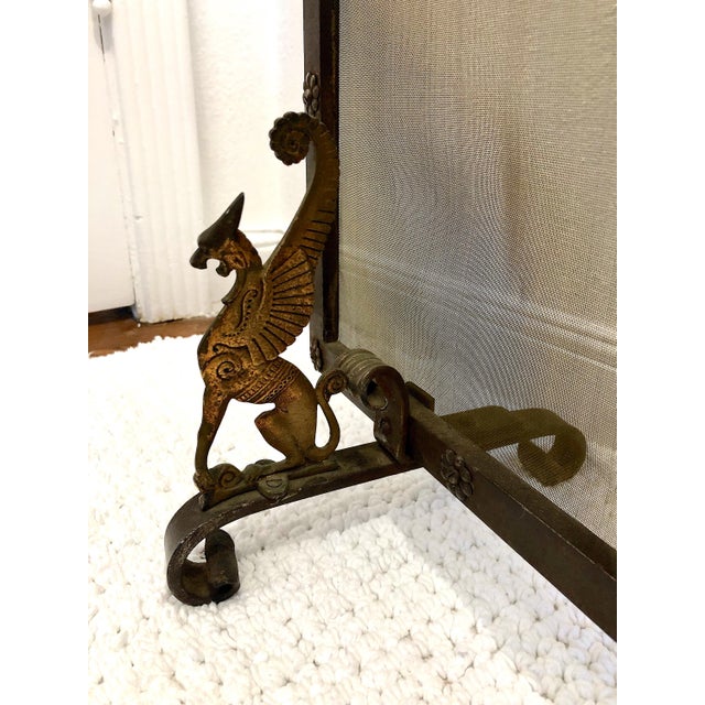 Traditional Antique Wrought Iron Fire Screen With Griffins For Sale - Image 3 of 5
