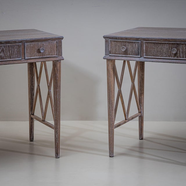 Pair of Mid-Century Modern Desks in Limed Oak, Lattice Design, 1950s For Sale - Image 12 of 14