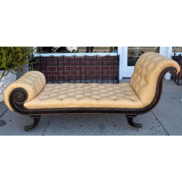 Brown Antique Regency Period Tufted Leather Chaise Lounge c.1810 For Sale - Image 8 of 12
