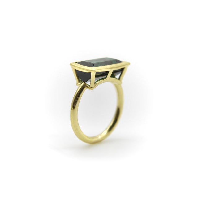 Blue 18k Gold Bezel Set Indicolite Tourmaline Ring, Size 7 For Sale - Image 8 of 12