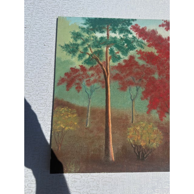 Up for consideration is a beautiful vintage colorful trees and foliage landscape painting on canvas. This would look...