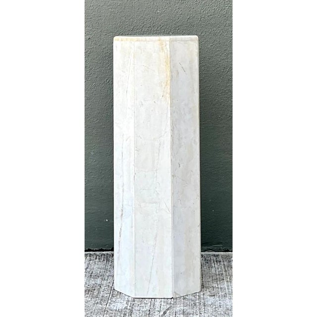 Vintage Medium White Marble Hexagonal Pedestal For Sale - Image 9 of 12