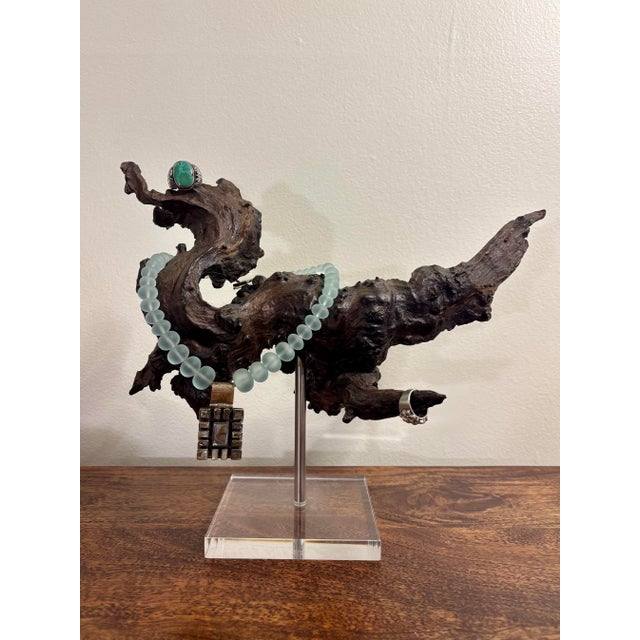 Mid 20th Century Vintage Natural Burl Wood Abstract Dragon Sculpture on Lucite Base, Coastal Modern For Sale - Image 5 of 9