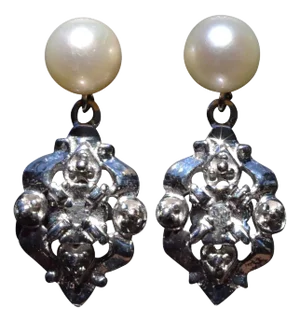 The Selby: Antique Retro Era Pearl and Diamond Danglers, 2 Pieces
