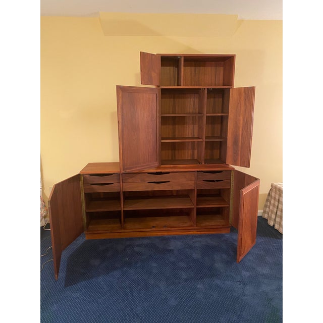 Founders Furniture Company Mid 20th Century Jack Cartwright for Founders Walnut and Cane Credenza and Hutch For Sale - Image 4 of 6