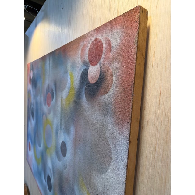 Evocative, large abstract painting featuring soft colors and bubble-like shapes. Whether you need to soften your spare,...