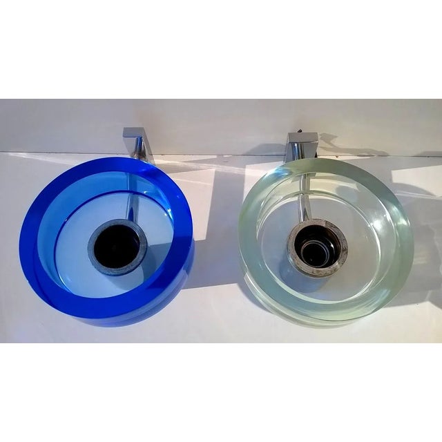 Two appliques with different colors by Flavio Poli for Seguso,original 1960s, in blue and green colors. It features the...