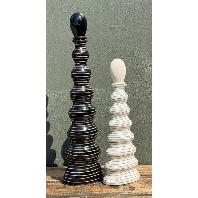 Vintage Tall Striped Studio Pottery Vases - Set of 2 For Sale - Image 11 of 12