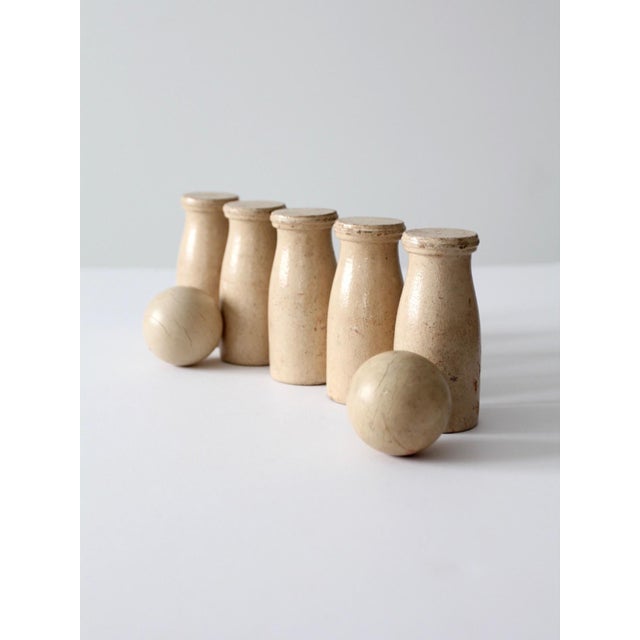 Vintage Wooden Milk Bottle Bowling Game Set For Sale - Image 6 of 8