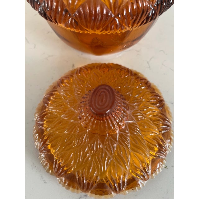 Glass Vintage Williams Sonoma Amber Glass Lidded Acorn Dish For Sale - Image 7 of 9
