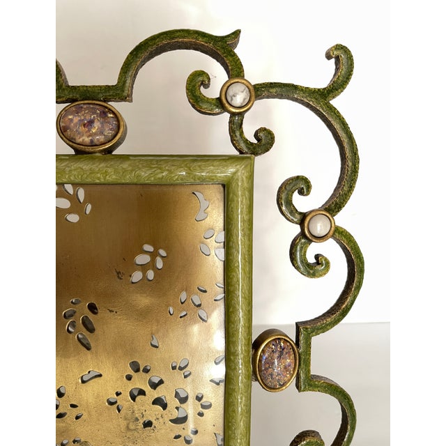 Hollywood Regency Jay Strongwater Ornate Jeweled and Enameled Metal Scroll Picture Frame For Sale - Image 3 of 10