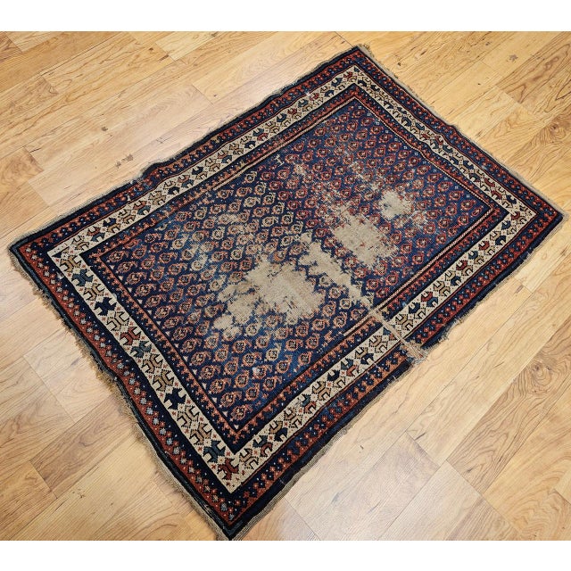 Shabby Chic 19th Century Caucasian Shirvan Rug, Handwoven Wool, Allover Paisley Design, Blue & Ivory, 3' x 4' For Sale - Image 3 of 14