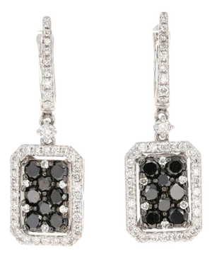 2.06 Carat Black Diamond White Diamond 14 Karat White Gold Earrings, A Pair