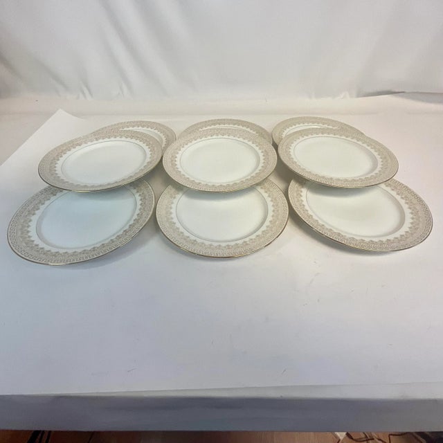 Ceramic Early 1900s Antique French Regency Limoges Salad Plates With Greek Key Rim - Set of 9 For Sale - Image 7 of 10