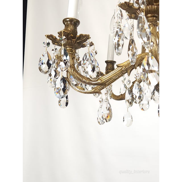 Shabby Chic Antique 10 Arm Big Brilliant Bold Beautiful Brass Cut Lead Crystal Chandelier For Sale - Image 3 of 12